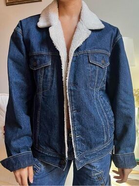 Calvin Klein Dark Blue Denim Jacket with White Sherpa Lining